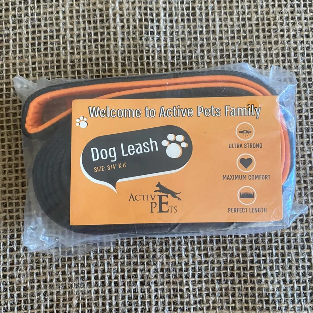 NEW! Heavy Duty Dog Leash with Padded Handle 6 Feet Long Black and Orange